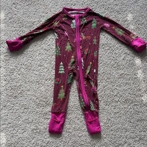 Little Sleepies Maroon and Pink Tree Print Footie